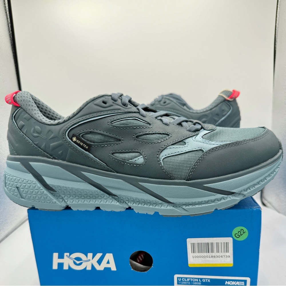 NWT Hoka Clifton Leather Gore-Tex Waterproof Unisex Goblin Stone Blue GBSB - Picture 3 of 16